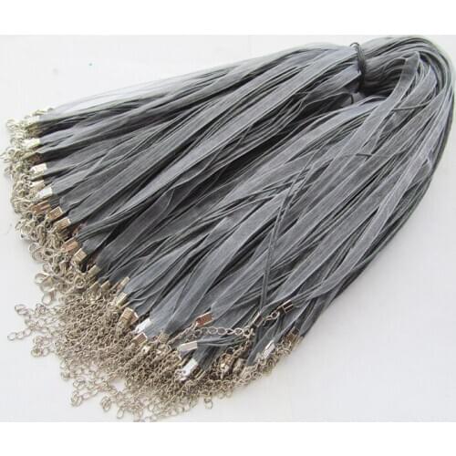 Free Shipping 100pcs 18inch Gray/Grey Organza Ribbon Wax Cotton Necklace Cord String,Extender Chain,Lobster Clasp,DIY Accessory