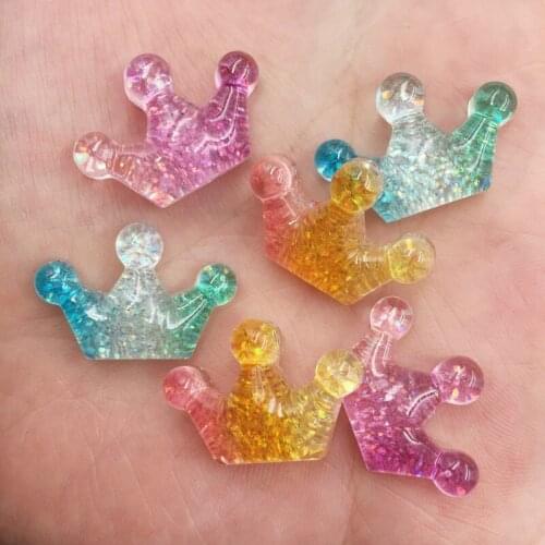 12pcs Resin Glitter Cute Colorful Crown Flat Back Rhinestone Appliques DIY Wedding Scrapbook Craft