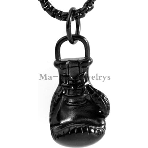 Black Stainless Steel Glove Pendant Necklace Mens Boxing Glove Fitness Sports Jewelry