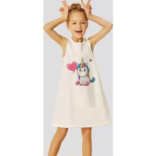 Baby Children 2 3 4 5 6 7 Years Old Girls Nightdress Cute Unicorn Pattern Summer Sleeveless Skirt Casual Toddler Pajamas