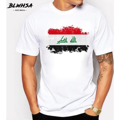 BLWHSA New Summer Iraq Flag Men T Shirt 100% Cotton T-Shirts Iraq Nation Flag Nostalgic Style Tops Tees Camisa Masculina