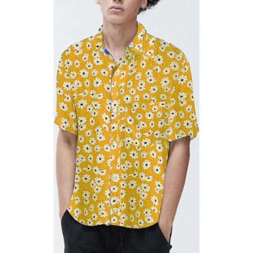 Mens Lapel Hawaiian Yellow Small Square Printed Short Sleeve Shirt Summer Fashion Casual High Quality Shirt Mens Top 2021