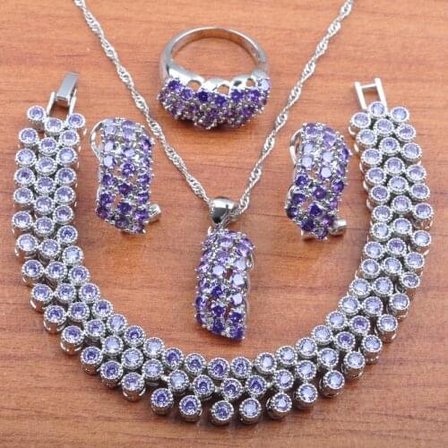 Wedding Jewelry Sets For Women Cubic Zirconia Bracelet Necklace And Earrings Ring Set 2021 New JS0282