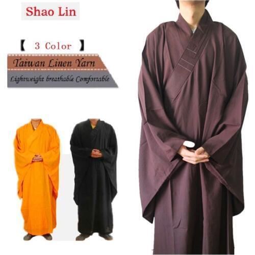 Shanghai Story Unisex High Quality Shaolin Temple Zen Buddhist Robe Lay Monk Meditation Gown Kung fu Mens Uniform Suit