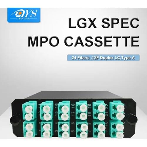 LGX Spec MPO /MTP Cassette, 24 fiber, OS2/OM3/OM4, Aqua Duplex LC, 12F Pinned MPO PLC Splitter Module, Type A