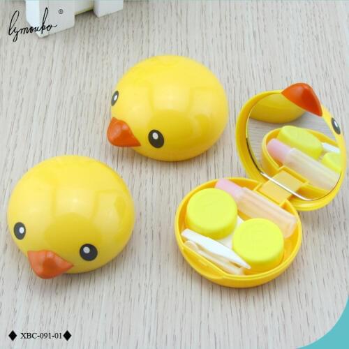 Lymouko Lovely Yellow Little Duck Head Portable with Mirror Contact Lens Case for Women Travel Container Lenses Box