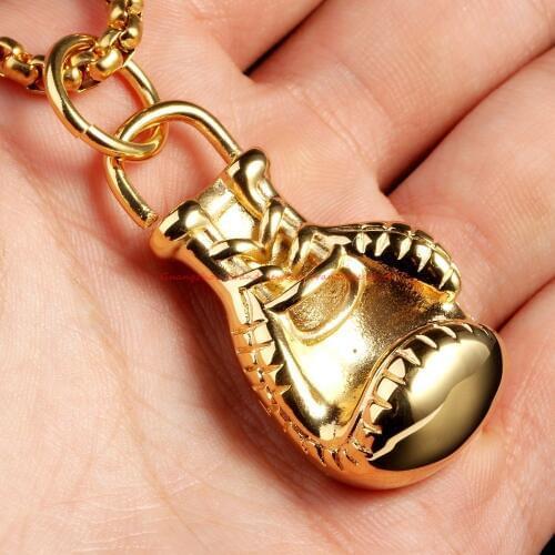 Fashion Lovely 40*24mm 41g Boxing Glove Chain Boxing Match Jewelry 316L Stainless Steel Pendant Mens Boys Gifts Gold color