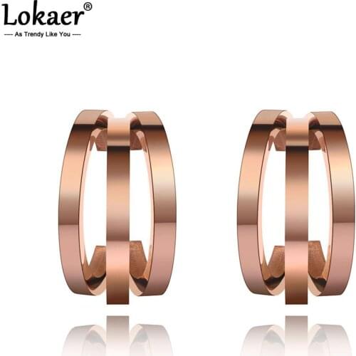Lokaer Trendy Titanium Stainless Steel 3Pcs Semicircle Geometry Earrings Jewelry Rose Gold Stud Earrings For Women Girls E20035