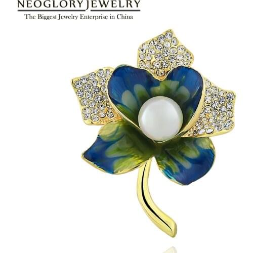 Neoglory Elegent Handwork Enamel Flower & Rhinestone Brooches For Women Vintage Colorful Pins For Coat Gift For Mothers days