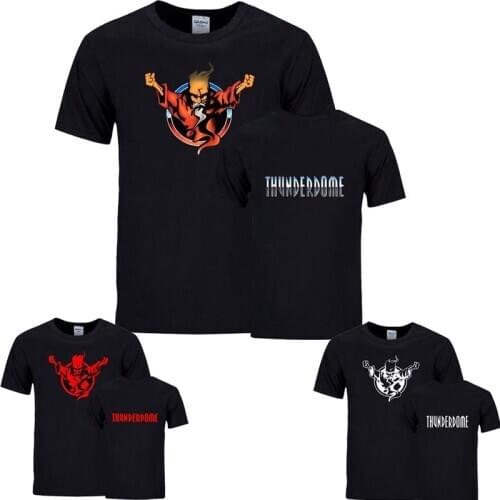 2021 New Thunderdome Logo Mens T-shirt Hardcore Techno and Gabber 2-Sides Printed Short Sleeve Male Cool Tee Shirt Black