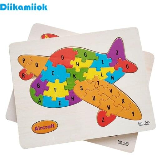 New Baby Early Learning Educational Toys for Children Wooden Jigsaw Puzzle 26 English Alphabet Animal Vehicle Puzzles Wood Toy