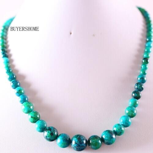 Fashion Jewelry Round Beads Stone Blue Azurite Necklace 18" 1Pcs E100