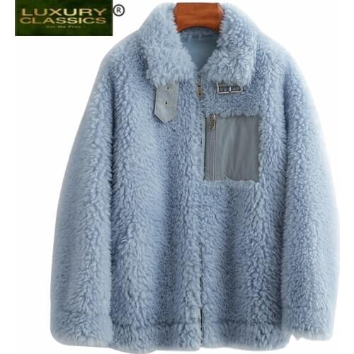 Coat Real Female Fur Short Sheep Shearing Jacket Women Winter Clothes 2021 Korean Elegant 100% Wool Coat Fur Tops Hiver 29307