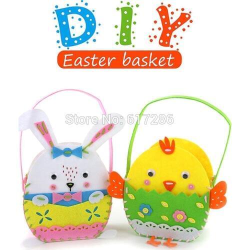8" DIY 2pcs/set Bunny&Chick Easter Felt Basket for Kids Easter Decorations DIY Easter Craft Egg Hunt Baskets School Games