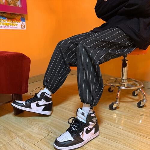 Casual Striped Jeans Mens Loose Oversize Straight-leg Trousers All-match Male Wide-leg Pants Sports Washed Jeans Four Seasons