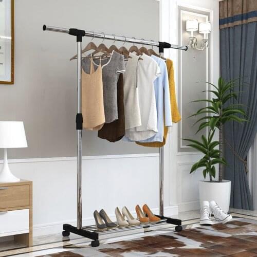 Adjustable Rolling Clothes Rack Home Furniture Telescopic Clothes Hanger Storage Wardrobe Clothing Drying Racks With Shoe Rack