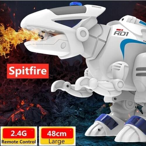 High Simulation RC Robot Dinosaur Can Spray Fire Walking Playing with Kid Intelligent Battle Dinosaur 48Cm Large Size Sing Dance
