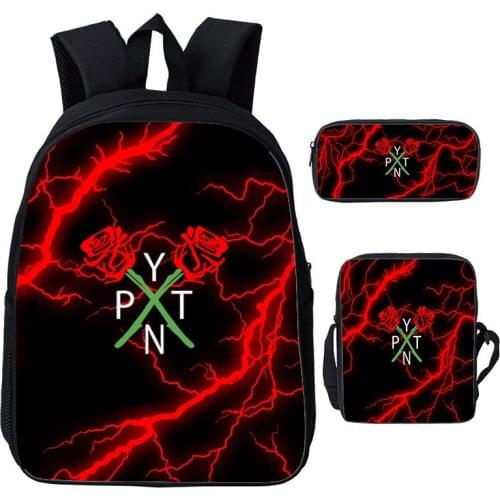 Hip Hop 3D Payton Moormeier Backpack 3PCS 12/16inch Bookbag PYTN Rose Badge Print for Teens Boys Girls School Backpack Bag Pack