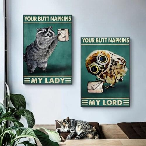 Mental Funny Racoon Cat Owl Paper Canvas Painting Wall Art Picture Bathroom Poster and Print Vintage Wall Art Home Decoration