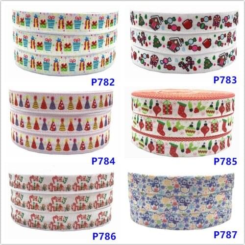 Christmas hat snowman candy cane Print Fold Over Elastic FOE Ribbon Hair Tie DIY Party Gift decoration Accessory 10Yard 16mm