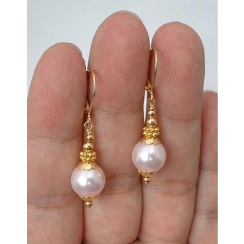 Favorite Pearl Jewelry New Classic White South Sea Shell Pearl Gold Color S925 Sterling Silver Dangle Earrings Leverback Earring
