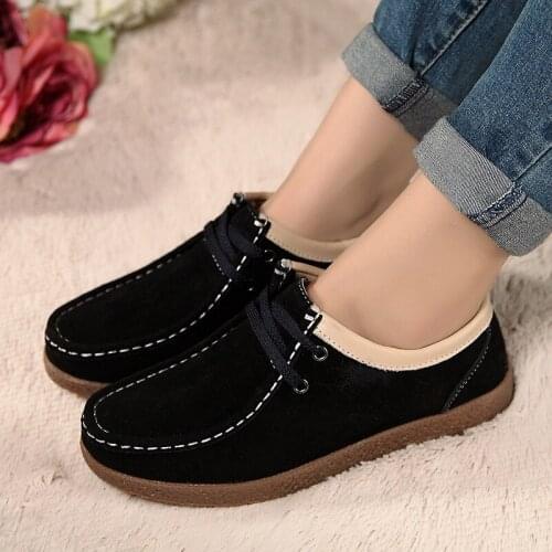 2018 Spring Women Casual Shoes Leather Suede Flats Oxford Shoes For Women Sneakers Shoes Ladies Lace Up Loafers Shoes Size:35-41