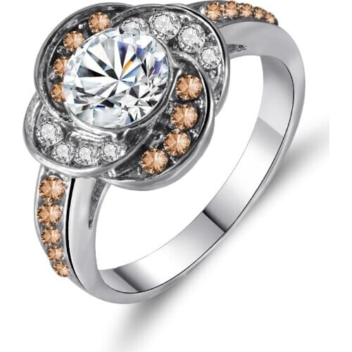Ladies Ring Fashion Charm Inlaid Zircon Flower Shape Silver Color Ring Banquet Engagement Ring To Give Girlfriend A Gift