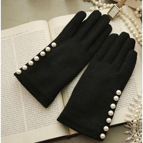 Winter High-grade Pearl Wool Warm Touch Screen Gloves Female Winter Rabbit Cashmere Embroidery Thickening Driving Gloves H18