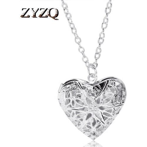 ZYZQ Hollow Out Heart Pendanr Necklace Insert Photo Available Meaningful Birthday Gift For Girlfriend New Trendy Present Jewel