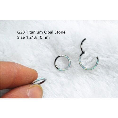 10pcs/Lot G23 Titanium Opal Stone Seamless Hinged Segment Ring Clicker Ear Cartilage Nose Hoop Septum Shine 16Gx8/10mm