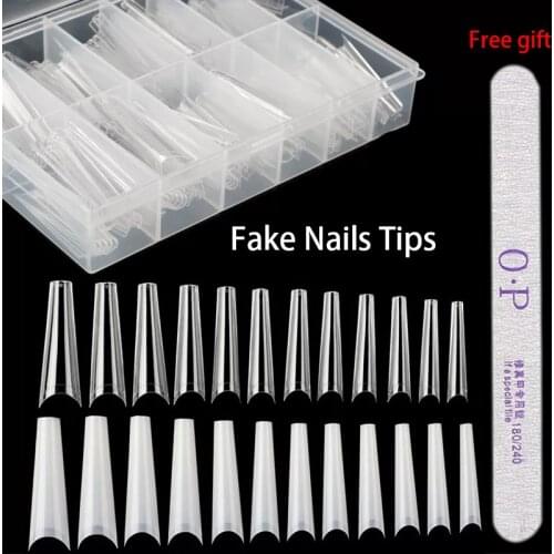 1000-240PCS C-Curve False Nail Tips DIY Nails Salon Tip Acrylic Transparent Natural Guide Capsule Stiletto Half Cover Fake Nail