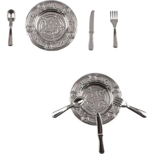 2Sets Plate Knife Fork Spoon Tableware Simulation Kitchen Food Furniture Toys Dollhouse Miniature Accessories