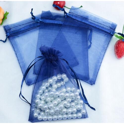 200pcs Navy Organza Bag Cute Jewelry Charms Packaging Bags 9x12cm Small Drawable Wedding Christmas Organza Gift Bag & Pouches