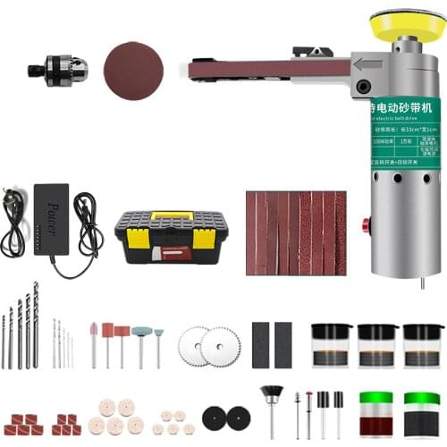 211pcs 100W Electric Belt Sander Electric Grinder Polisher 7-Speed Grinding Machine &Sanding Belts Drill Bit 10-inch Tool Box