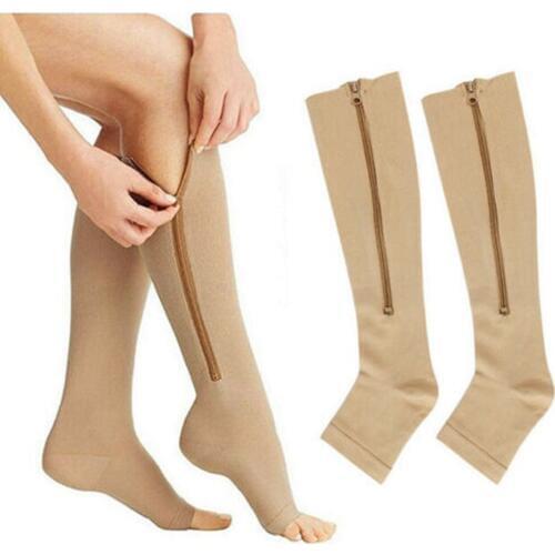 3 Pair Stockings Pressure Varicose Vein Unisex Knee High Leg Support Stretch Stocking Relief Pain Nylon Zipper Design Adjustable