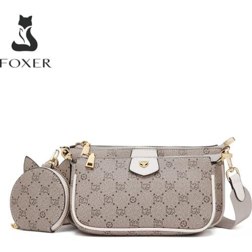 FOXER 2021 New 3 in 1 Crossbody Shoulder Monogram Bags Signature Women Removable Coin Purse PVC Leather Lady Fashion Mahjong Bag