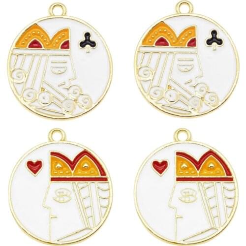 4pcs Mix Zinc alloy Enamel Poker Charms Jewelry DIY earrings Rond cards red peach heart character round card pendant accessory