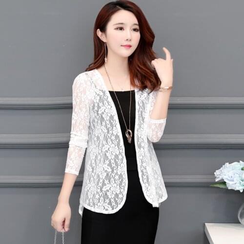Design Asymmetry Fashion Loose Thin Cardigan Sunscreen Open Stitch Long Sleeve Lace Crochet Coat Female Chic Classic Chemise