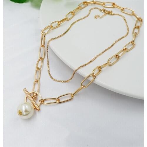 Hip Hop Multi Layers Chain Necklace With Square Pearl Women/men Punk Rock Pendent Necklace emo grunge Goth jewelry