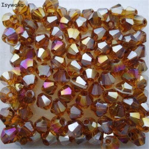 Isywaka Sale Brown AB colors 100pcs 4mm Bicone Austria Crystal Beads charm Glass Beads Loose Spacer Bead for DIY Jewelry Making