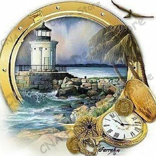 Clock Seaside Landscape Square Mosaic Painting Drill Resin 5D Diy Diamond Painting Embroidery Cross Stitch Kits Home Crafts
