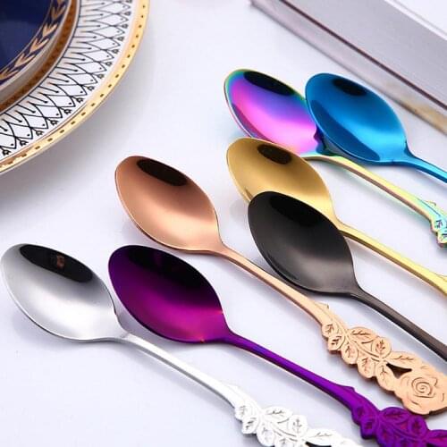 Coffee Spoon Stainless Steel Ice Cream Dessert Teaspoon Tableware 7 Colours Coffee Accessories Tools Kitchen Accessorie QBMY