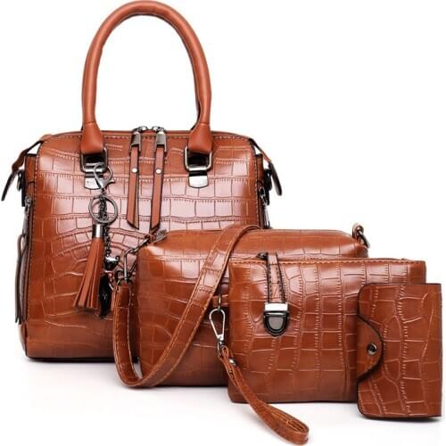 4PS Women Bags Set Luxury Crocodile Female Handbags PU Leather Shoulder Bags Brand tassel Composite Bags Messenger bag