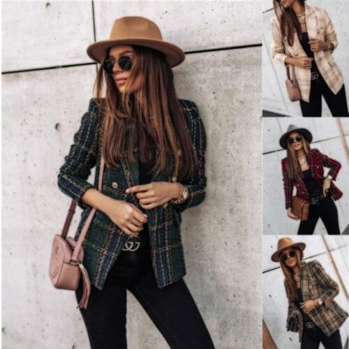 2021 Spring Autumn Fashion Turn-down Collar Womens Jackets Casual Solid Long Sleeve Plaid Print Button Ladies Jackets Plus Size
