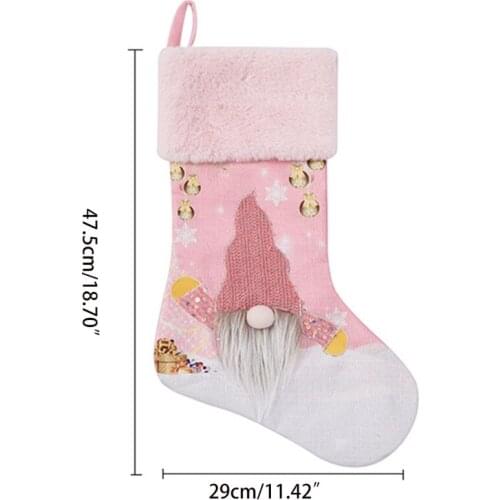 M17D Christmas Gnome Stocking Plush LED Lighte Gift Bag Hanging Candy Holder Socks