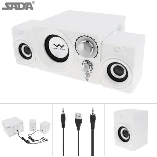 Mini White 3W Wooden Subwoofer PC Speaker Portable Music USB Computer Speaker with 3.5mm Audio Plug for Desktop TV Smartphone