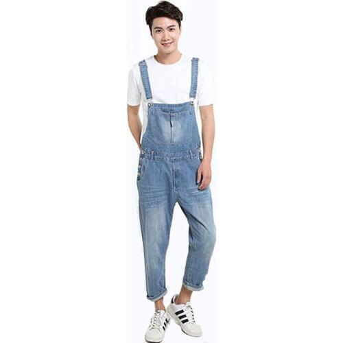Mens Denim Overalls New Style Denim Overalls Mens Korean Suspenders Large size Loose Casual Denim trousers