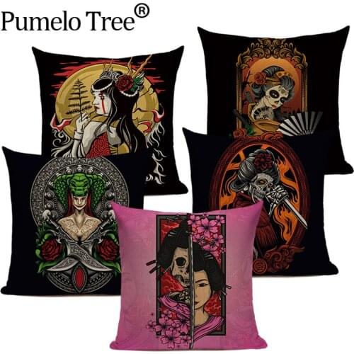 Japanese Style Witch Cushion Cover Horror Queen Home Decorative Throw Pillow Cover Linen Woman Ghost Pillow Case Kissenbezug