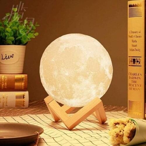 Rechargeable Moon Lamp LED Night Light 3 Color Change Moonlight Touch Dimmable 3D Print Lamp Moon Bedroom Decor New Year Gift