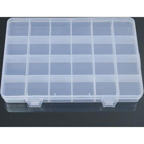 24 Compartments Plastic Box Case Jewelry Bead Storage Container Craft Organizer